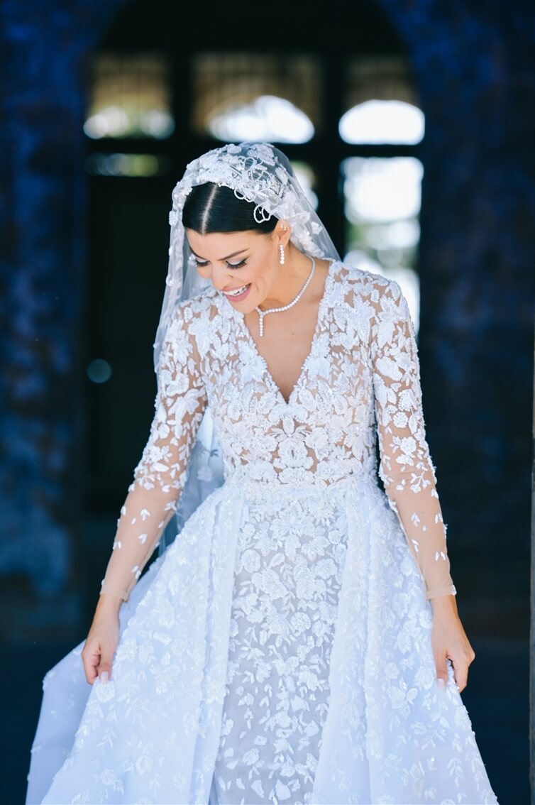 WHITE ROMANCE - LONG SLEEVES - MERMAID - NON-REMOVABLE OVERSKIRT (VEIL)